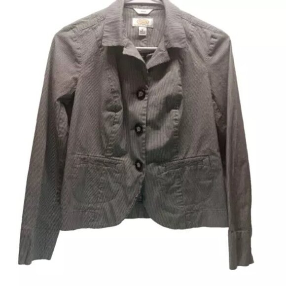 Talbots Ladies Stretch Petite Blazer Jacket Striped Black White Size 2P Cropped - Picture 1 of 7